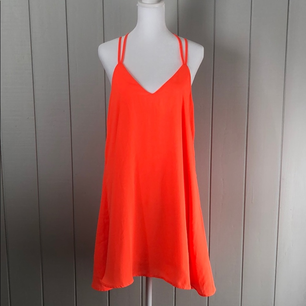 KLD bright neon orange strappy sleeveless dress L